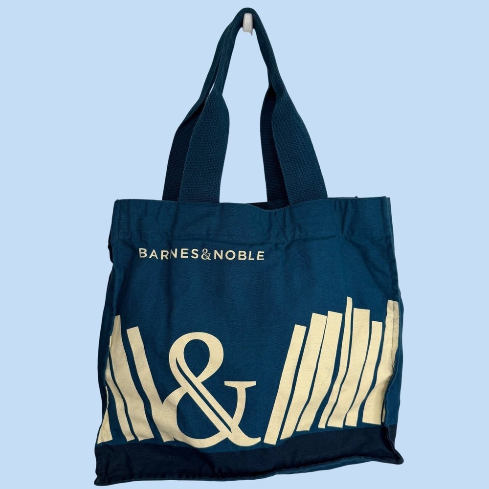 Barnes & Noble Teal Blue Canvas Tote Bag Graphic Bookish Bookstore Carryall